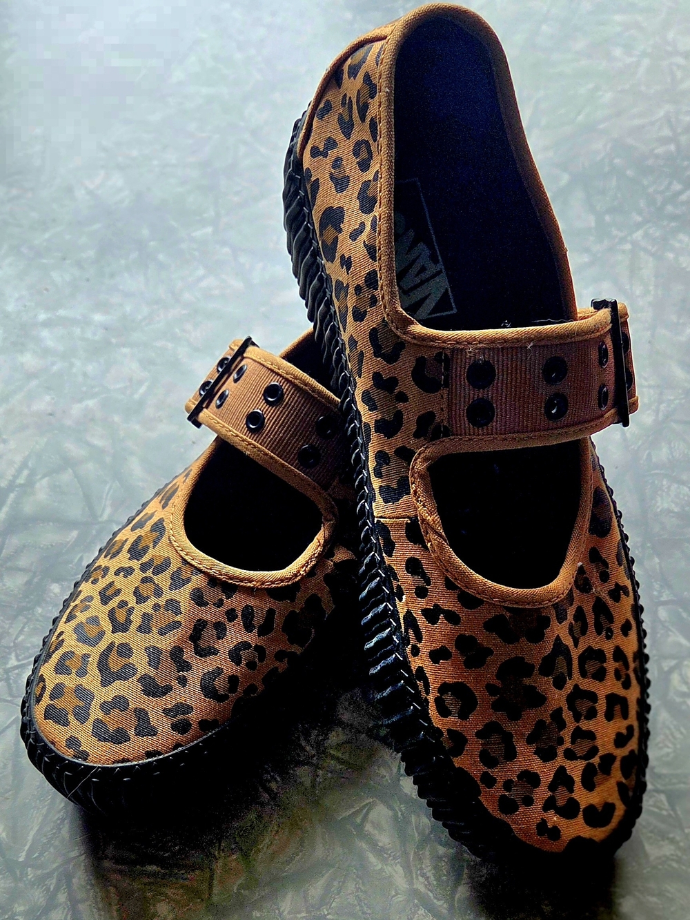 Vans PLATFORM Leopard Print Mary Jane Sneakers in Brown and Black